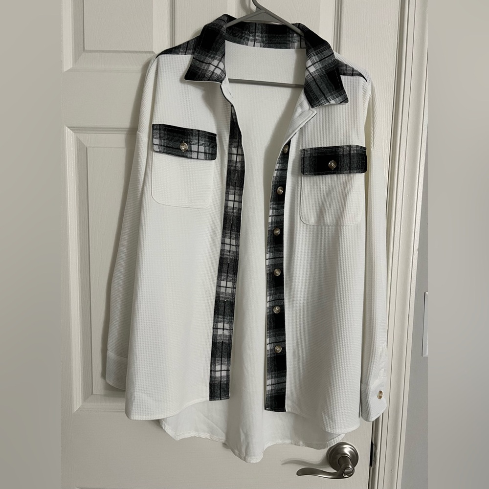 Plaid Accent White Shirt